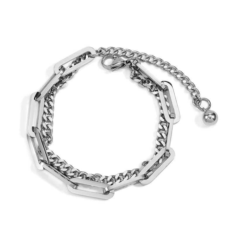 Double-layer Bracelet Tide Titanium Steel Hip-hop Retro Simple Personality Korean Version Wild