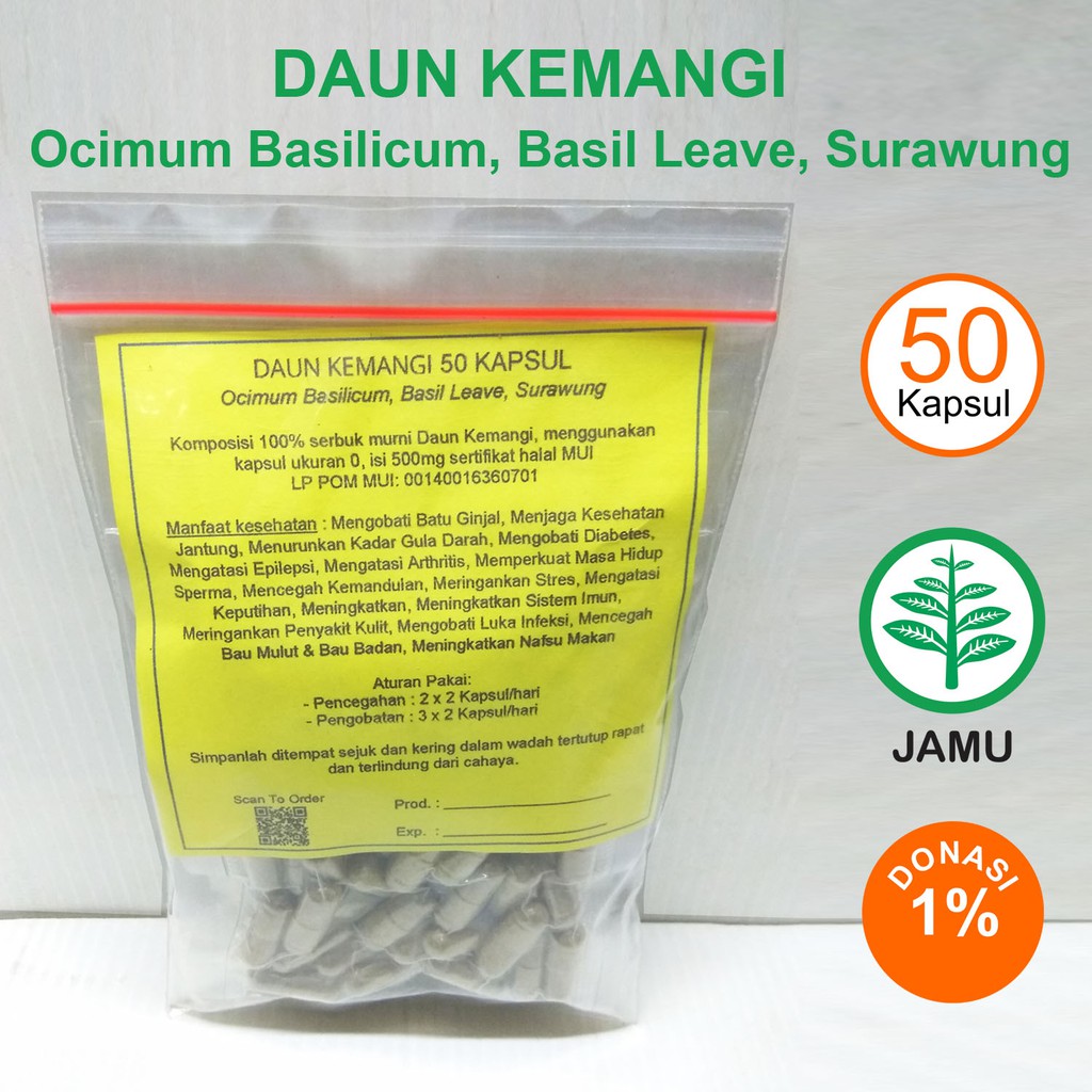 

DAUN KEMANGI 50 KAPSUL Surawung Batu Ginjal Jantung Diabetes Epilepsi Keputihan Stres