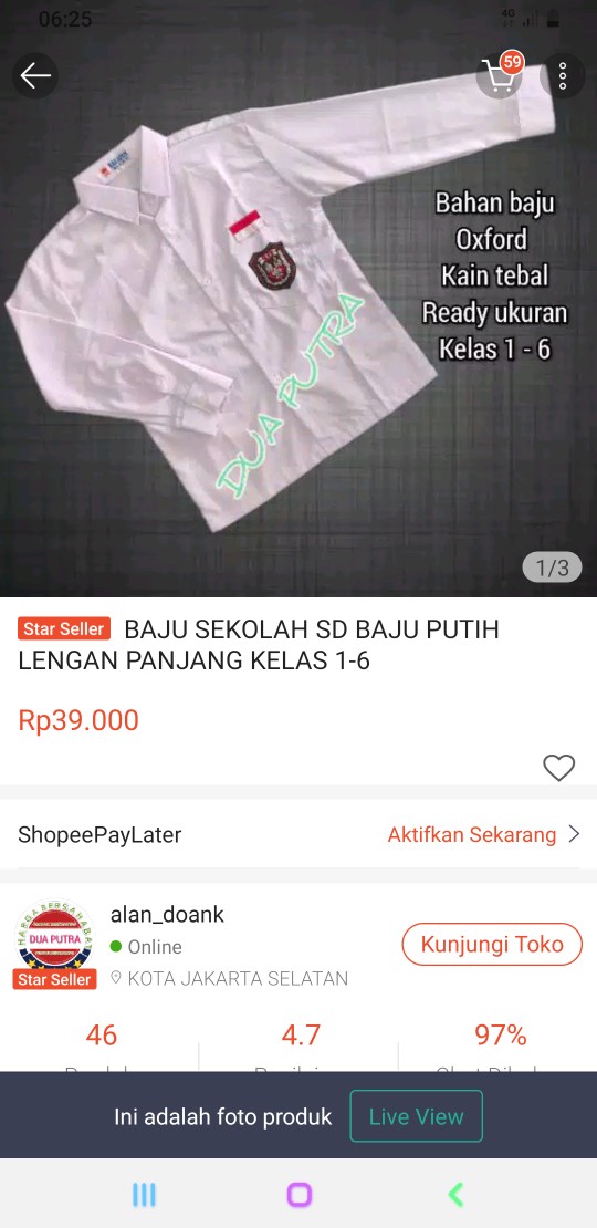  BAJU  SEKOLAH  SD BAJU  PUTIH LENGAN PANJANG KELAS 1 6 