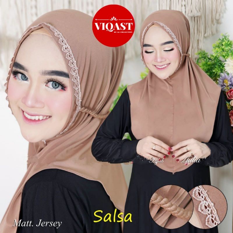 Hijab instan bergo Salsa Renda Tali kepang Jersey premium Jilbab non pet kerudung instan