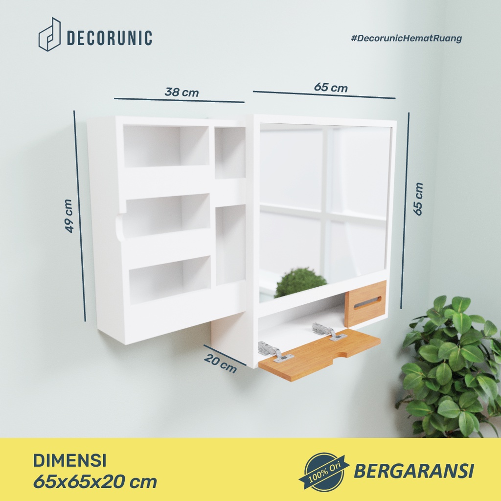 Decorunic Wall Mirror Cermin Rias Dinding Dengan  Rak Make Up - Cermin Dinding Dengan Lemari Penyimpanan Minimalis - Willona