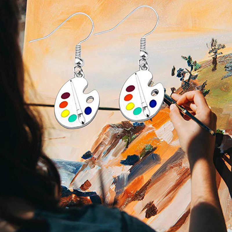 SIY  1 Set Paint Brush And Colorful Paint Palette Drop Earrings Necklace Jewelry Set Artist Painter Women Fashion Jewelry