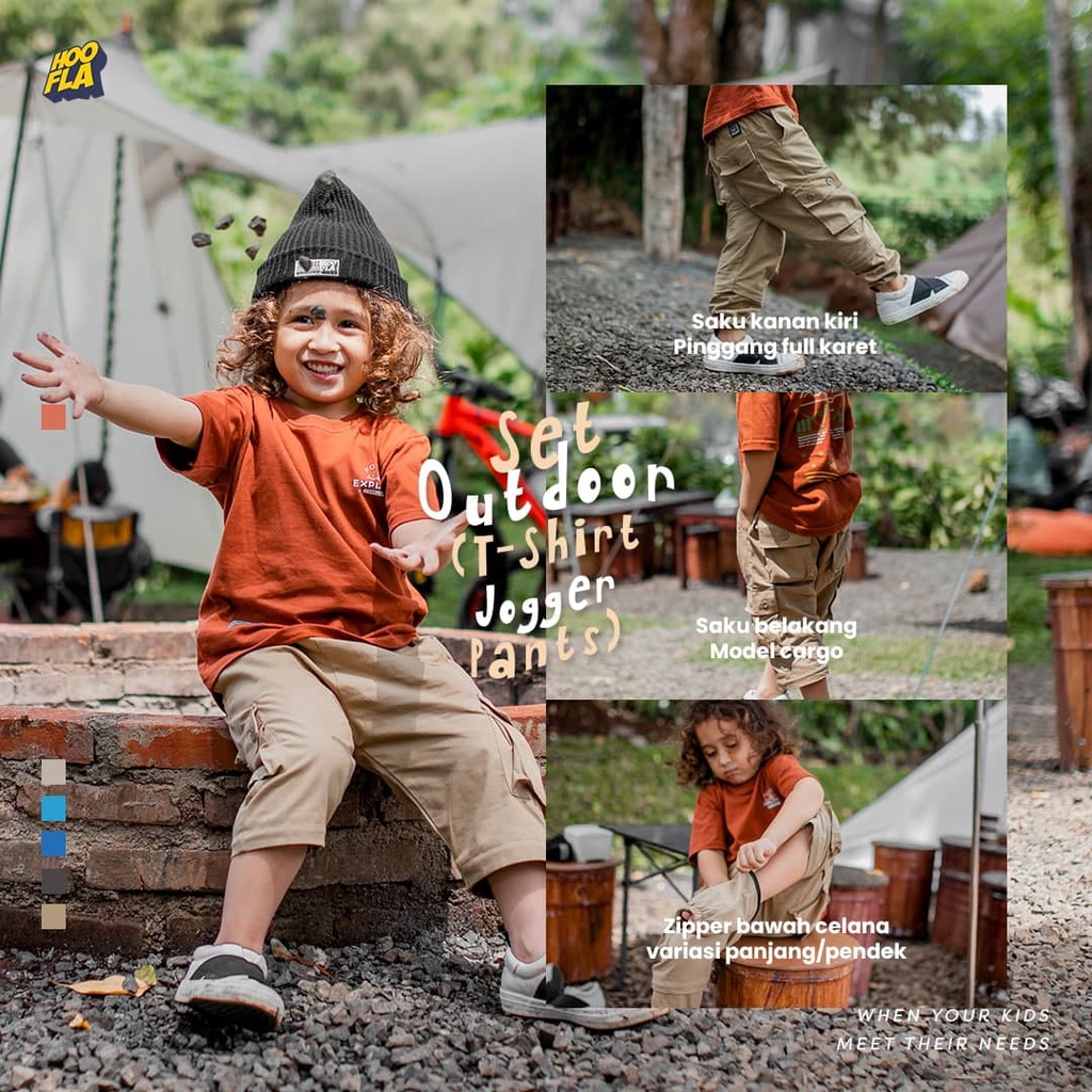 Kaos Setelan Anak Laki Laki Umur 3 - 12 Tahun Set Outdoor Hoofla Baju Setelan Anak Laki Laki Lengan Pendek Kualitas Distro