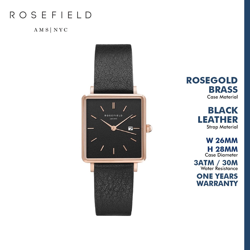 Rosefield Jam Tangan Wanita QBRTR-X221 Boxy Black Black Rose Gold + Mesh Rosegold Strap Gift Set