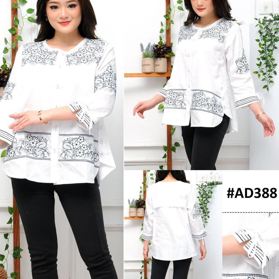 Produk Terbaik AD388 Blouse Atasan Muslim Katun Twill Bordir Putih Ori Tokai BWI 188 2L 3L 4L 5L, K3