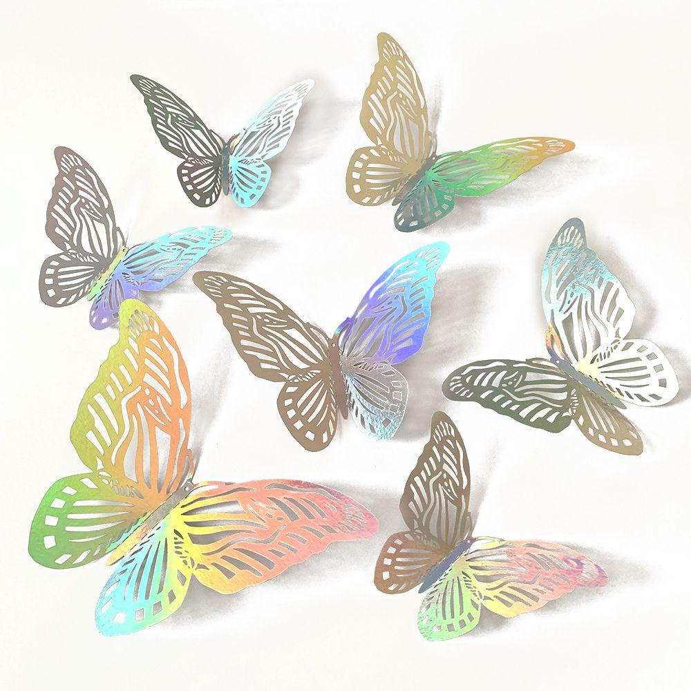 R-flower 12PCS/Pack 3D Butterfly Stiker Dinding Hadiah Pernikahan Nikmat Perlengkapan Pesta Berongga Kupu Decals