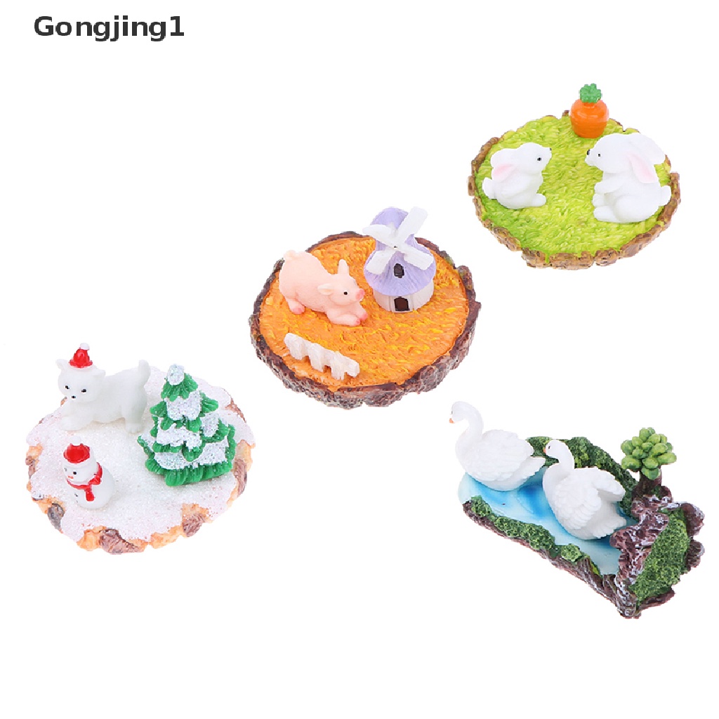 Gongjing1 / 3pcs / set Miniatur Kelinci / Angsa Dekorasi Lanskap Mikro / Taman