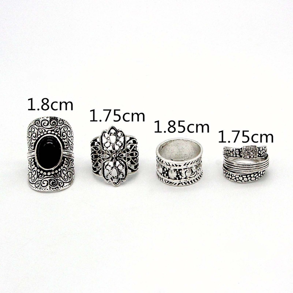 Hu Hu Hu Hu Hu Alat Bantu Pasang Kacamata♡ 4pcs / Set Cincin Knuckle Bahan Alloy Desain Ukiran Hollow Gaya Etnik Untuk Unisex