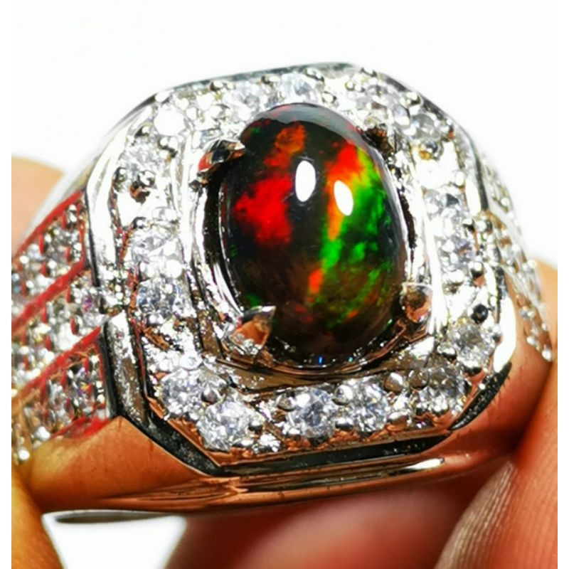 Batu natural kalimaya black oval kembang jarong siang malam