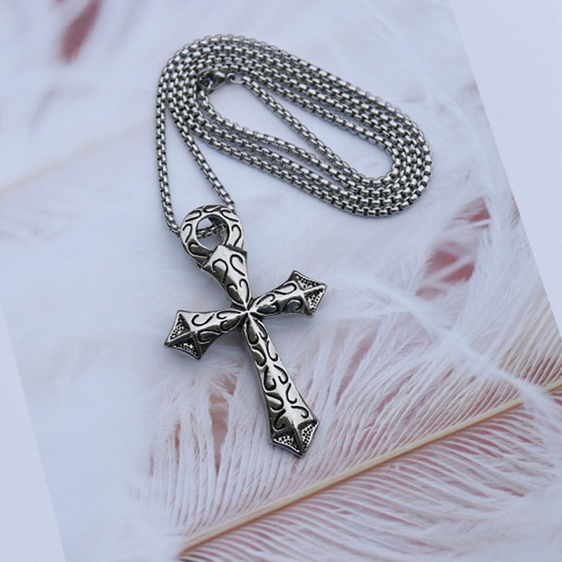 Kalung Rantai Liontin Salib Bahan Stainless Steel Ukuran 50cm Gaya Punk Vintage Untuk Pria Dan Wanita