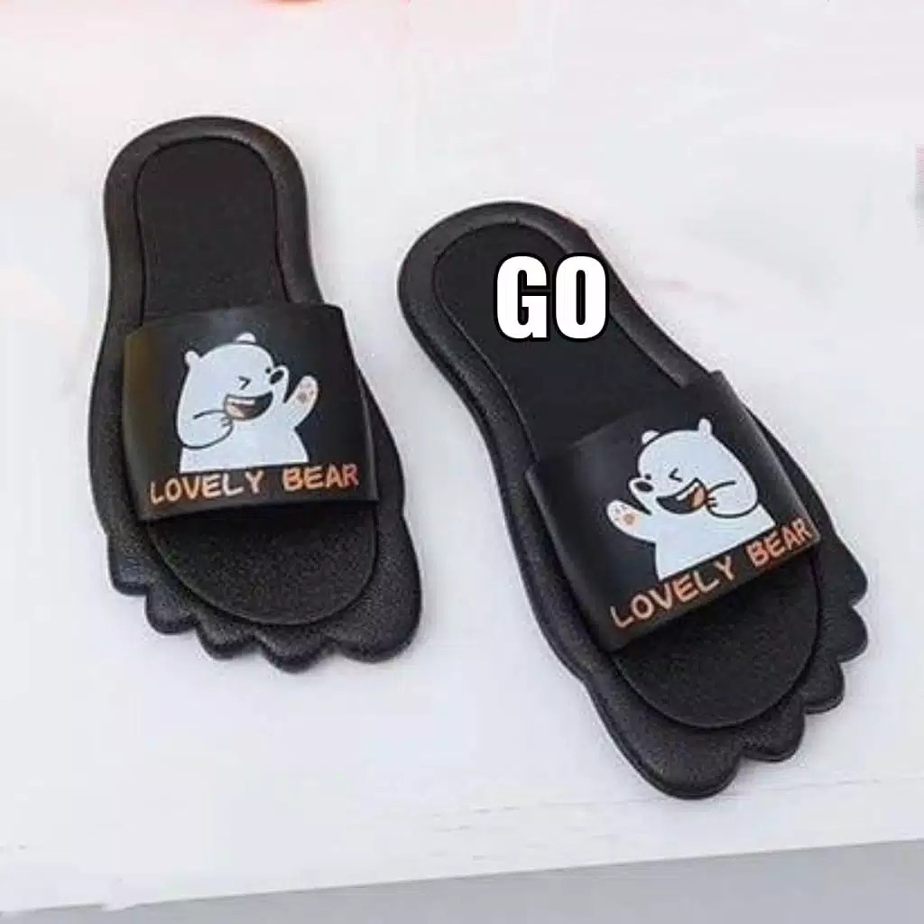 gof PUFFY Import LOVELY BEAR JARI Sandal Wanita Murah Slip Casual Teplek Sendal Cewek Flat