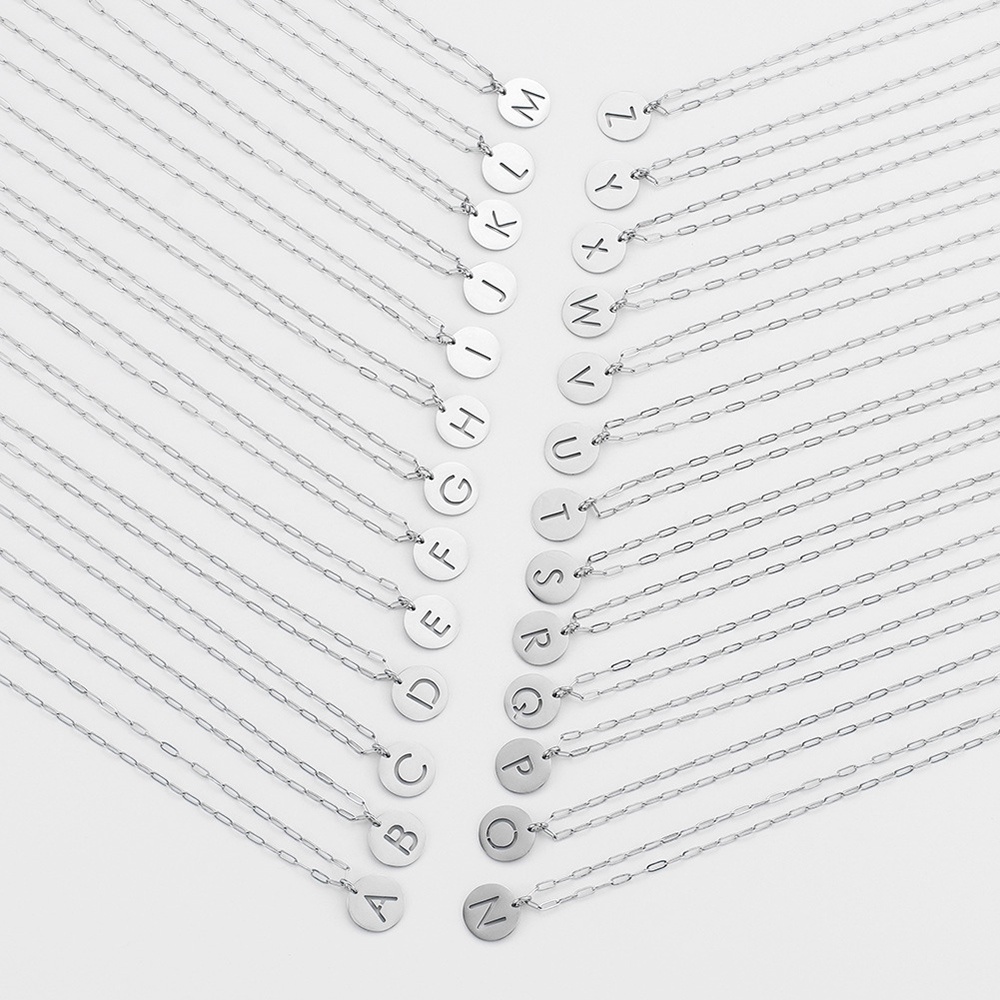 Kalung Choker Liontin Inisial Nama Bentuk Bulat Bahan Stainless Steel Metal Untuk Wanita