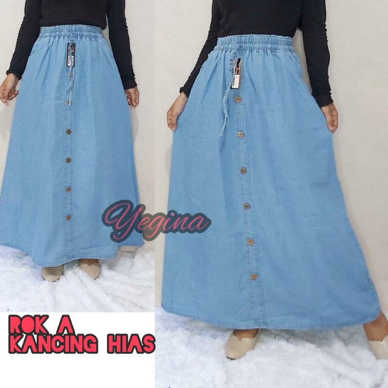 ROK JEANS PANJANG MODEL A POLOS KANCING REALPIC/ANDEROK WANITA DEWASA