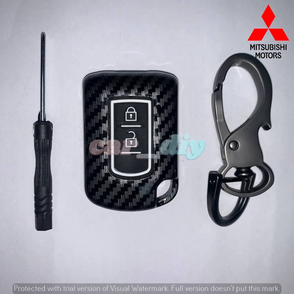 Casing Kunci Mobil Mitsubishi Montero Mirage Xpander Strada GLX Triton Attrage Lancer 2 Tombol Bahan Serat Karbon