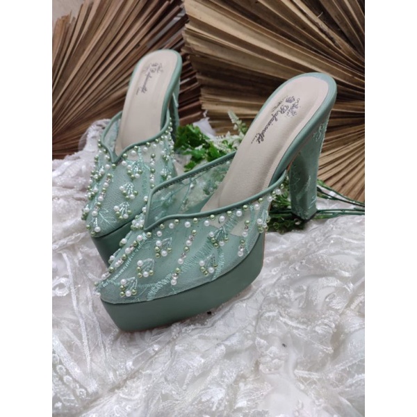 sepatu wedding sepatu wanita yasmika Sage green 12cm