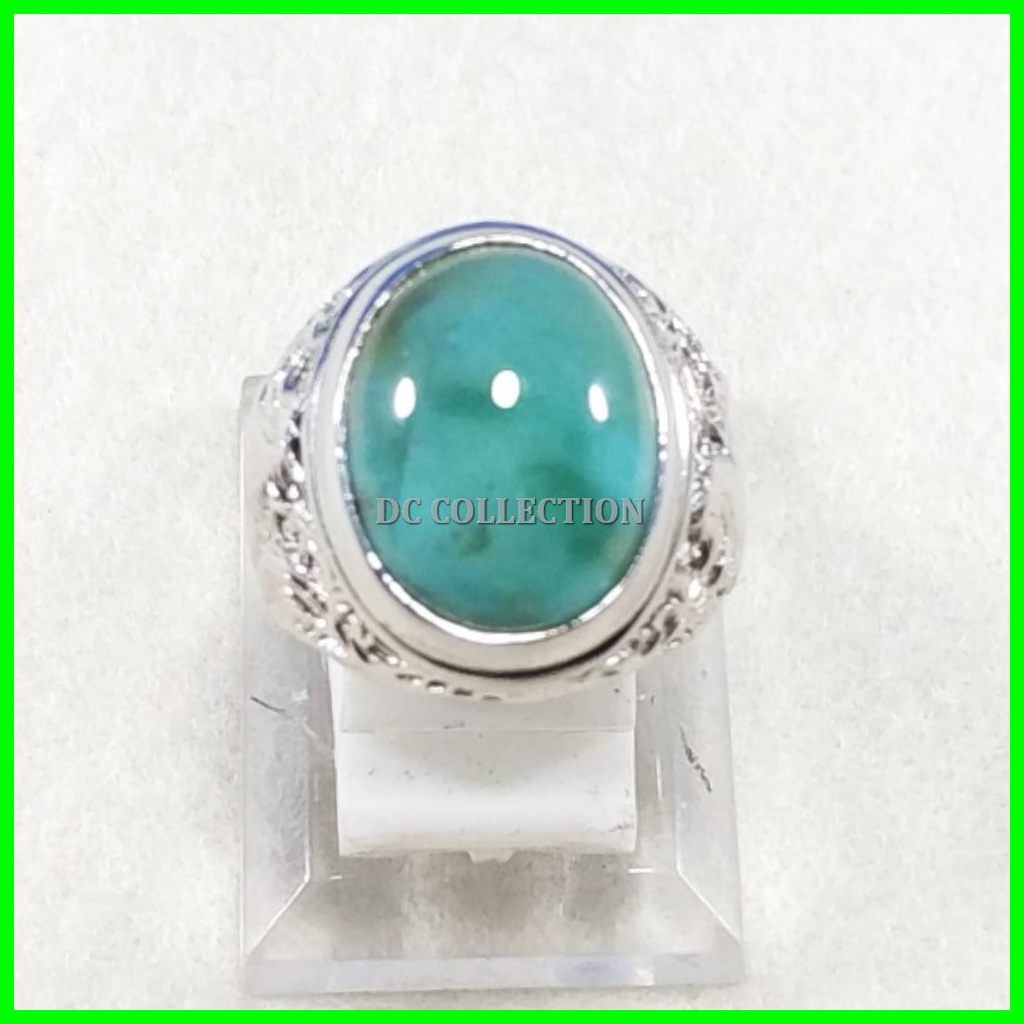 CINCIN BATU AKIK NATURAL CHRYSOPRASE CHALCEDONY GARUT INCLUDE MEMO RING PERAK HANDMADE
