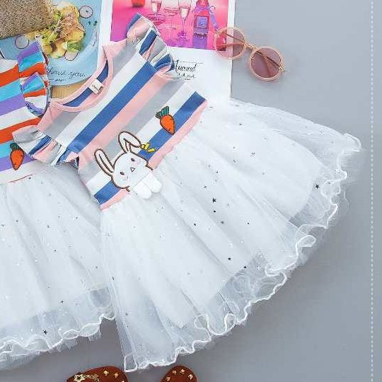 LittleAaron DRESS RABBIT CARROT SALUR 926 EBV Baju Dress Anak Perempuan Import 6 bulan - 5 tahun