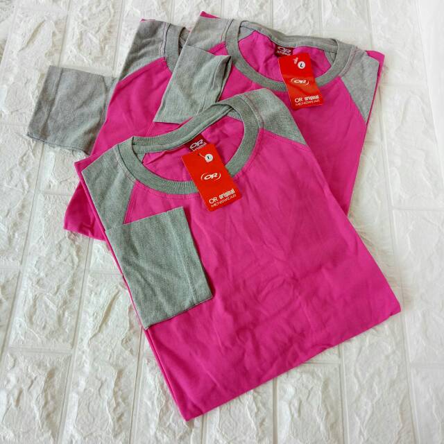 Kaos polos raglan PINK-ABU MISTY lengan PANJANG Uk M L XL XXL