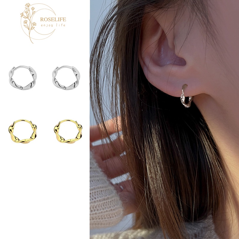 Roselife 1 Pasang Anting Bulat Silver S925 Model Twist Gaya Klasik Untuk Wanita