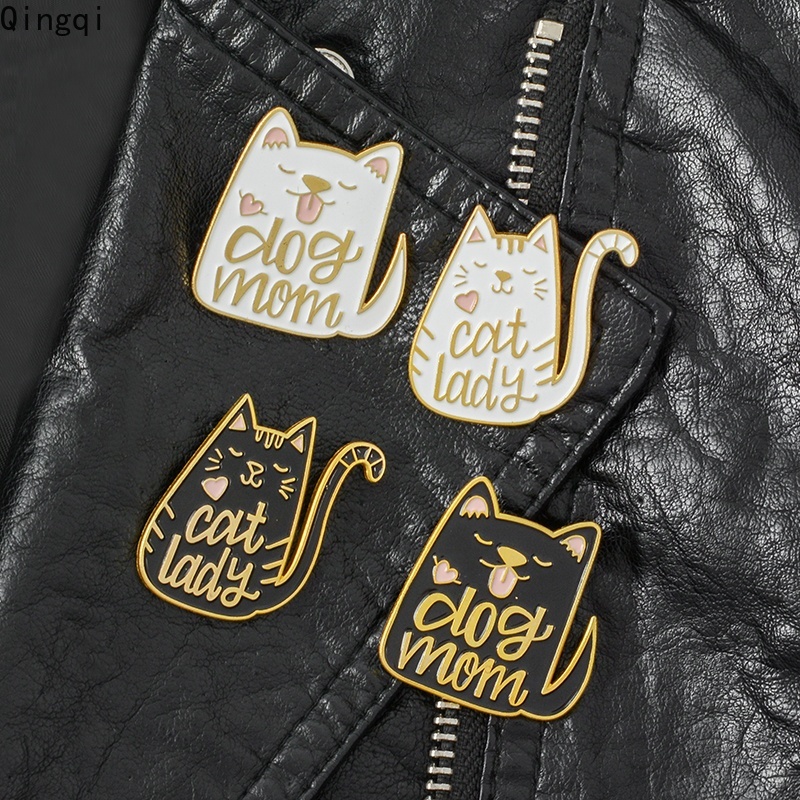 Bros Pin Enamel Desain Kartun Hewan Anjing Mom Cat Lady Bahan Metal Untuk Pria Dan Wanita