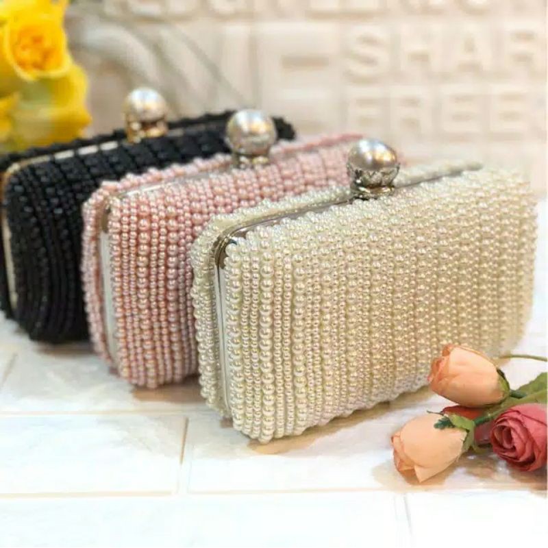 Tas Pesta RACHEL Embellished Pearl Box Clutch