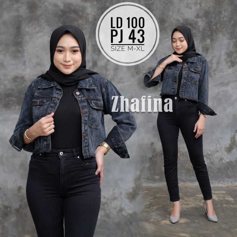 JAKET CROP JEANS OVERSIZE LD 100-150 CM ATASAN WANITA JUMBO KEKINIAN