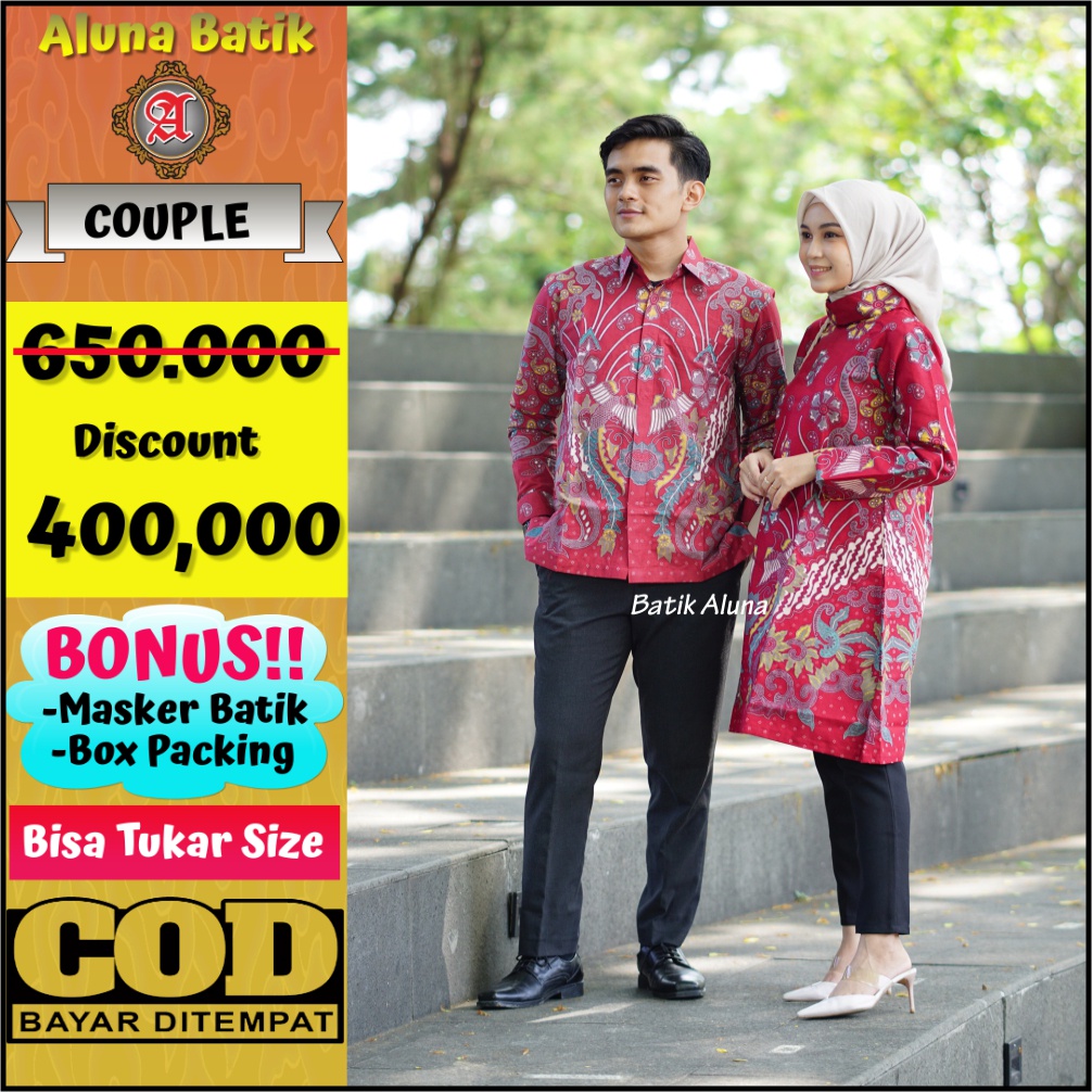 Couple Batik Premium Dewasa Muslim Lengan Panjang Batik Aluna CBA 068