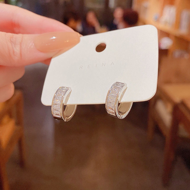 Anting Tusuk Sterling silver 925 Desain Lingkaran Hias Zircon Berkilau Untuk Wanita
