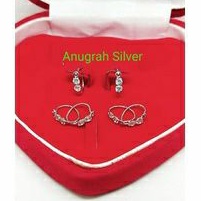 Anting kenip anak &amp; remaja mata 2 diamond putih kilau perak asli 925/silver lapisan emas putih murni
