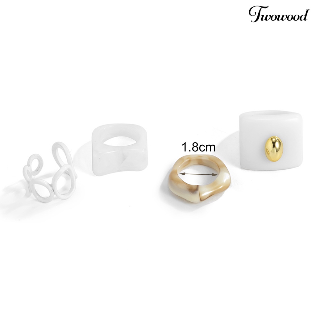 4pcs / Set Cincin Jari Model Terbuka Bahan Akrilik Tebal Gaya Vintage Untuk Wanita