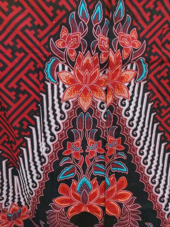 Batik Couple Keluarga Sania Ruffle Ori Ndoro Jowi Dnt Motif Pagar Bunga Merah