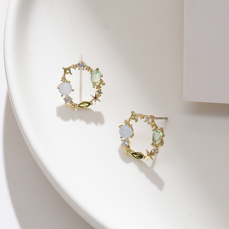 [ 1Pair Rhinestone Geometric Crystal Flower Cirlce Stud Earrings ][ Party Minimalist Ear Jewelry Accessories ]