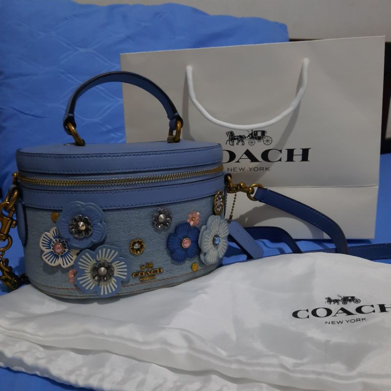 Preloved Tas Coach Tea Rose Denim