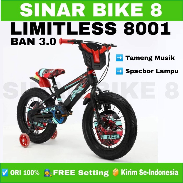 Sepeda Anak Laki BMX LIMITLESS 8001 Ukuran 12, 16 dan 18 Inch Ban Jumbo 3.0