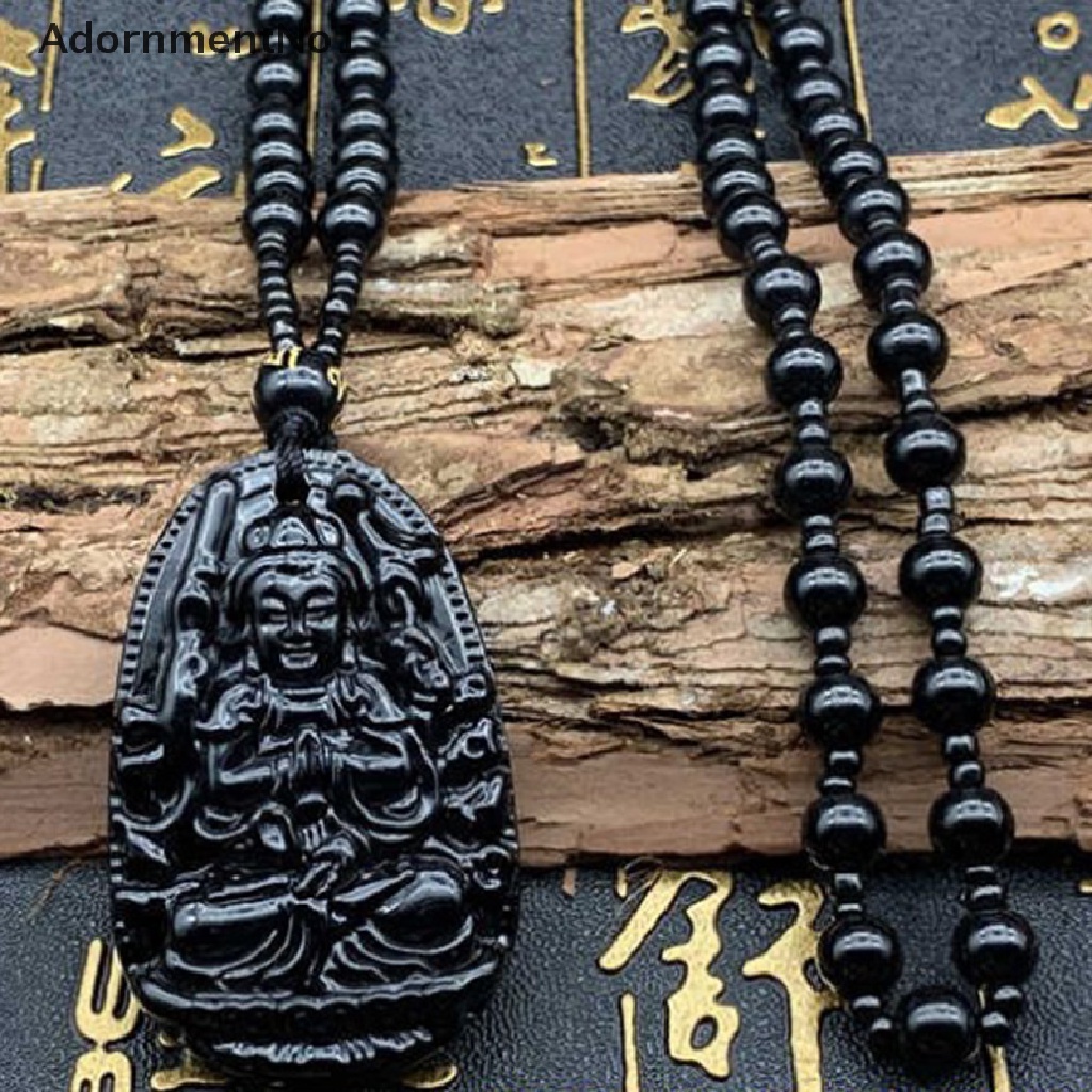 (AdornmentNo1) 1pc Kalung Jimat Keberuntungan Liontin Batu Obsidian Hitam Alami Untuk Pria / Wanita