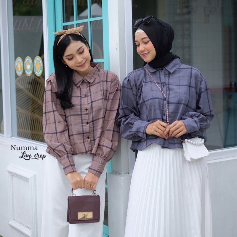 kemeja crop wanita lengan panjang