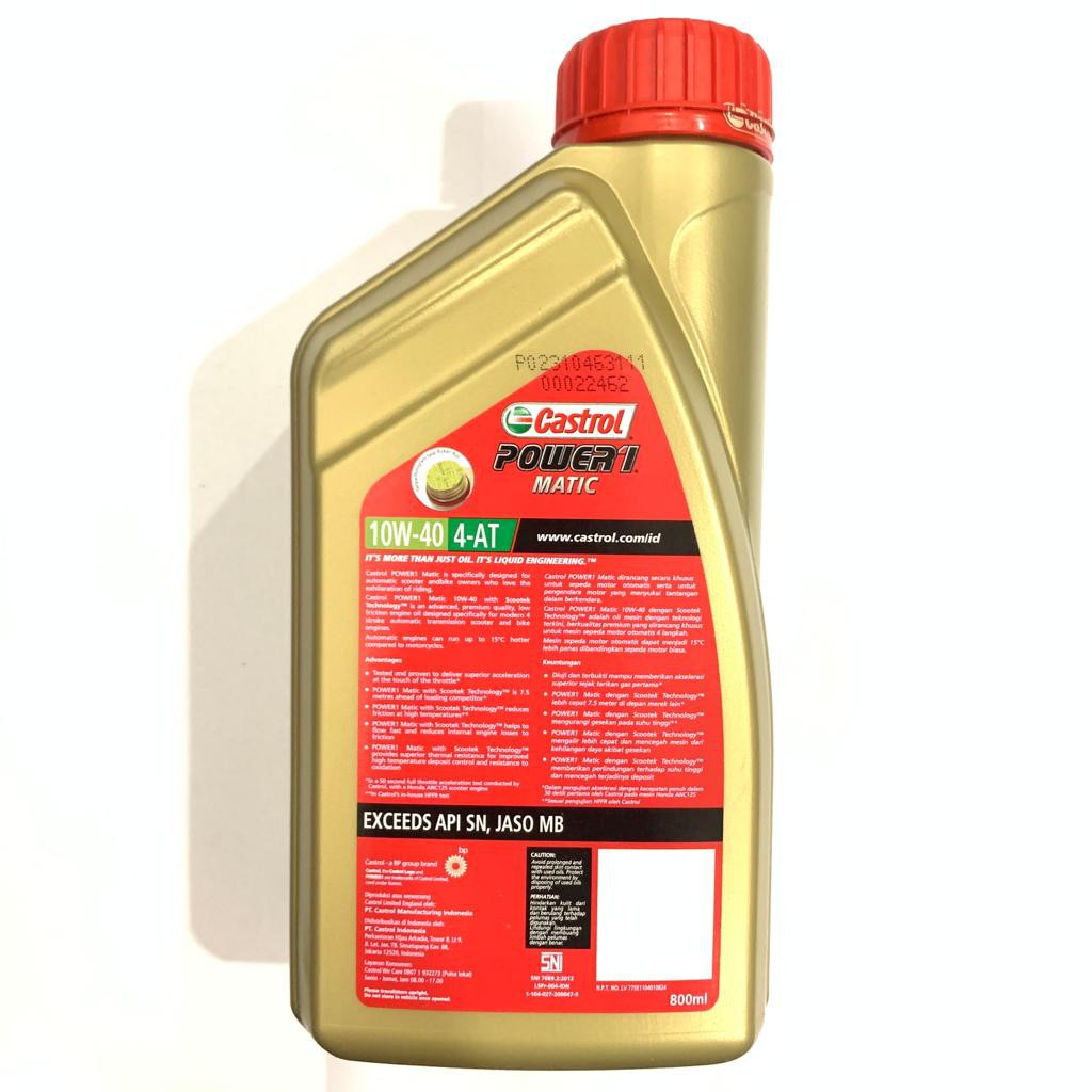 OLI MOTOR MATIC CASTROL POWER 1 SCOOTER 10W40 4T FULL SYNTHETIC 800ML