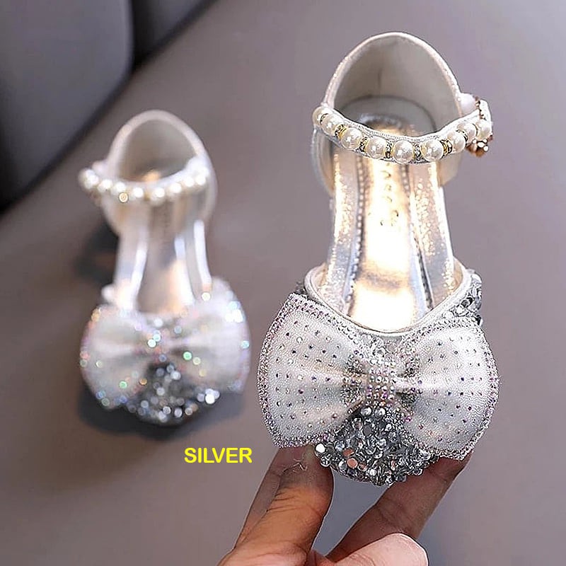 Sepatu Pesta Anak Perempuan Sparkling Ribbon Pearl