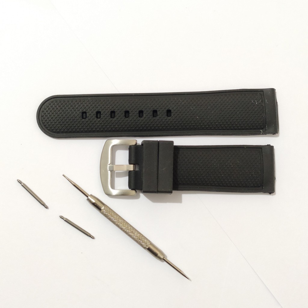 STRAP TALI JAM TANGAN KARET RUBBER WATCH BREZZA 24MM HITAM SILVER.