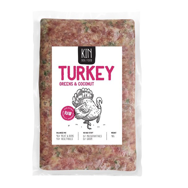 

KINDOGFOOD Makanan Anjing RAW Turkey with Greens & Coconut 1kg