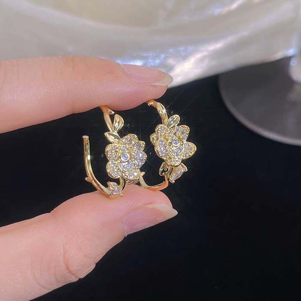 Mxbeauty Bunga Anting Fashion Gadis Hadiah Pesta Pernikahan Berlian Imitasi Rose Ear Hook