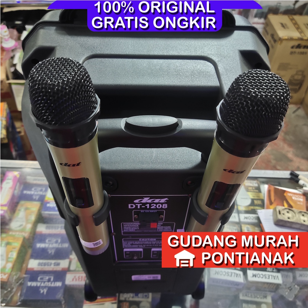 Speaker Bluethoot DAT 12&quot; Bonus 2 Mic Wireless ukuran 12inch Troly DT 1208