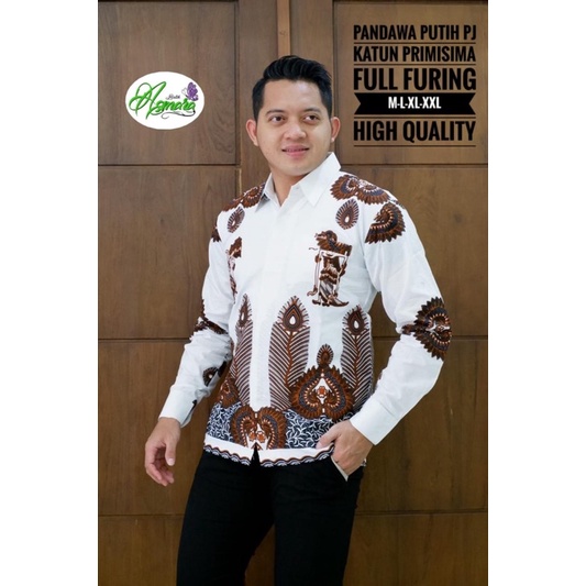 Batik Ayodya Kemeja Batik Pandawa Putih Kemeja Batik Pria  Full Furing Katun Halus