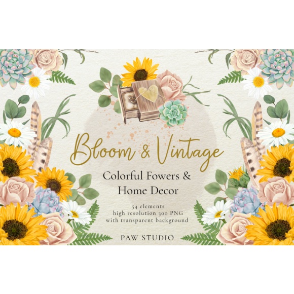 Bloom Vintage Graphic Flowers Leaves