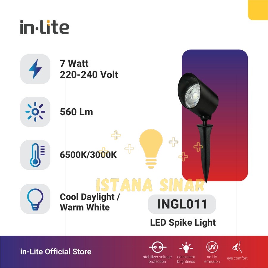 LAMPU LED SPIKE LIGHT / LAMPU TAMAN INLITE 7W 7 WATT - INGL011 - Kuning