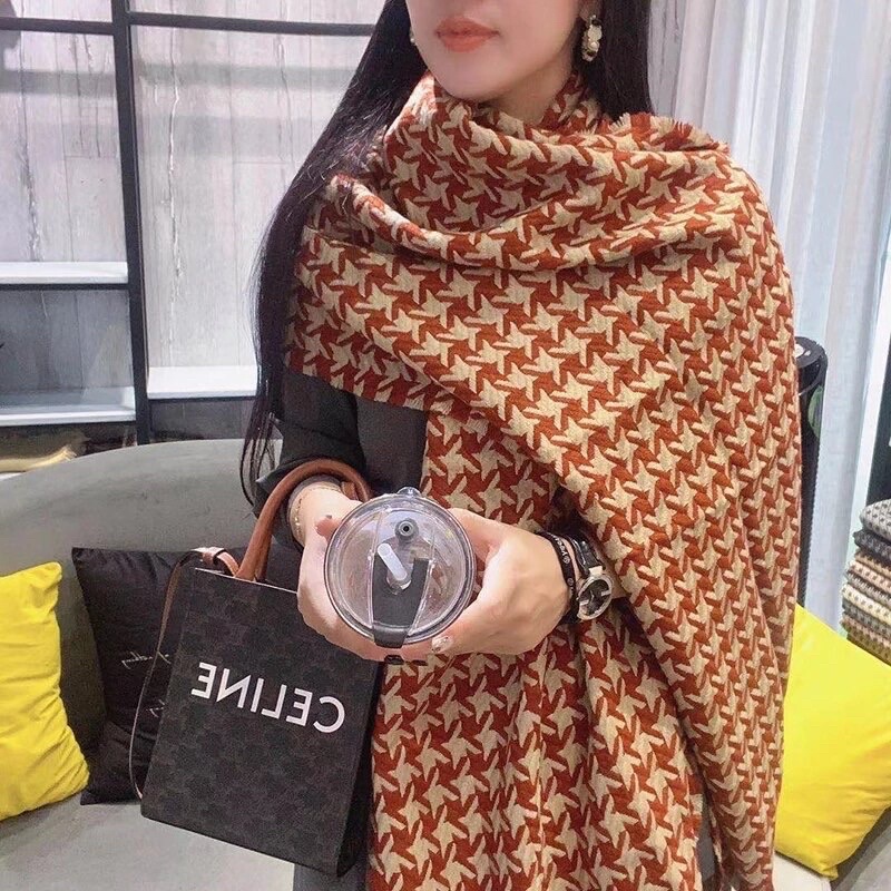 Winter Houndstooth Scarf Syal Pashmina Panjang Bordir