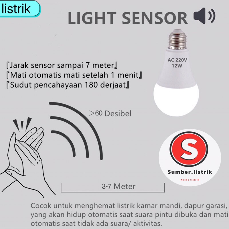 Lampu LED Sensor Suara 12 Watt E27 Sound Sensor Led Light Bulb