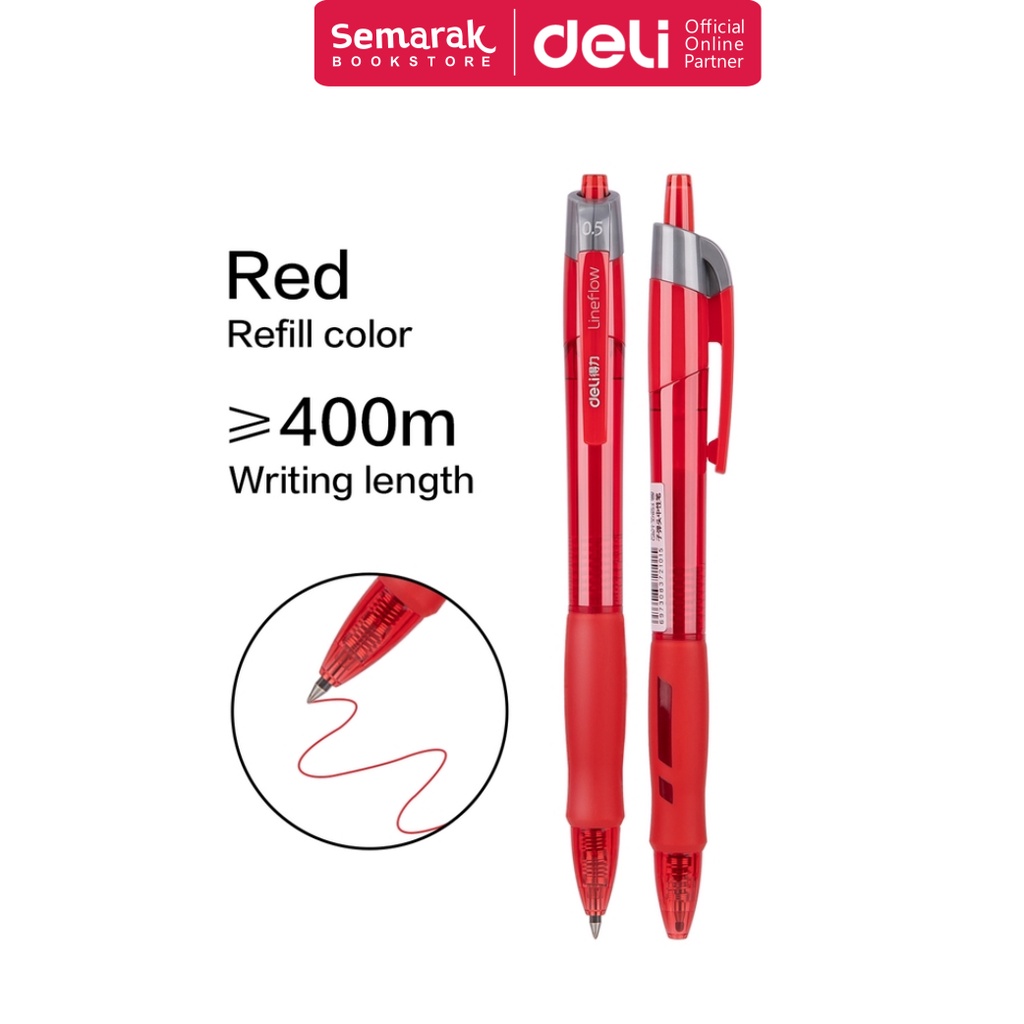 

Deli S08 Linef-low Gel Ink Pen Pulpen Jel Cetek 0.5 mm - Red