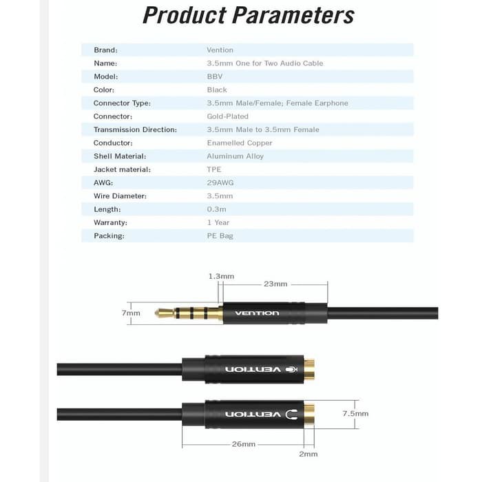 Vention BBV Kabel Aux Audio Splitter 3.5mm SPLITTER MIC &amp; HEADPHONE