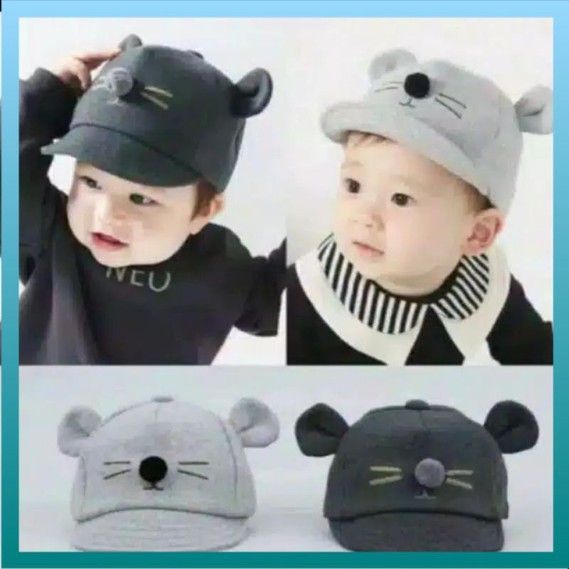 Topi Bayi Cat Meow Karakter Mouse - Topi Anak Balita